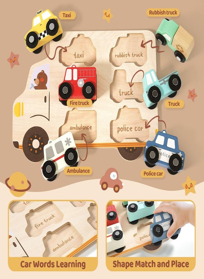 AIGIMU Wooden Toddler Puzzles,Montessori Puzzle for Toddlers 1-3,Montessori Toys for 1 2 3 Years Old Boys Girls Educational Toys with 6 Emergency and City Vehicles,Wooden Toy Cars for Toddler 1-3 - Image 3